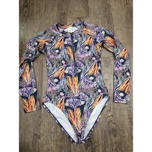 Salt Life Long Sleeve One Piece Zip Front Bathing Suit Medium Navy Blue Swim